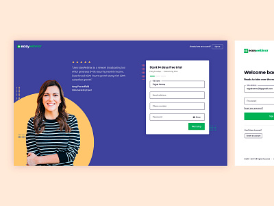 Easywebinar: Sign Up account admin panel clean dashboard design landing page login product sign up ui ux webinar