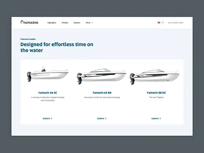 Yamarin front page - Featured models boats grid product ui ux web design yamarin