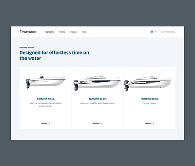 Yamarin front page - Featured models boats grid product ui ux web design yamarin