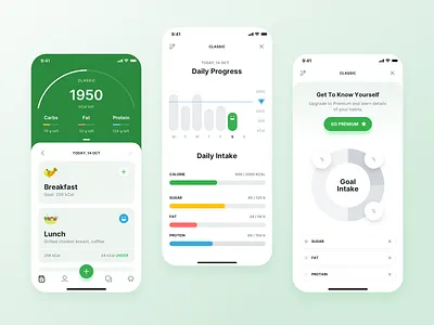 Calorie tracker analytics android colorful fitness food health healthcare interaction ios lifesum mobile app tracker ui ux