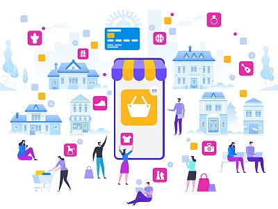 Online Shopping and Delivery of Purchases. Ecommerce Sales art artwork character design flat illustration vector web webdesign