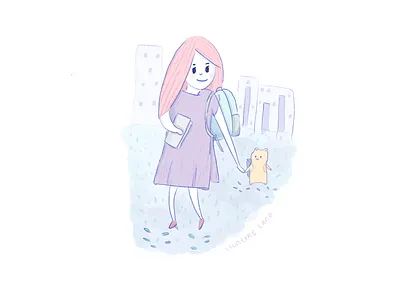 Walk with me backtoschool character characterdesign dogitalart editorial illustration pastel poster storytelling studiogibli