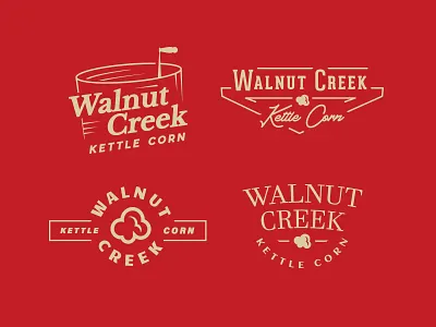 Walnut Creek Kettle Corn Logo Options branding corn creek food branding iowa kettle corn popcorn walnut walnut creek