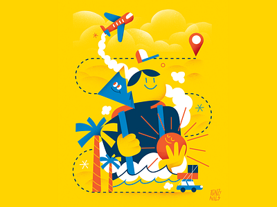 Travelling characterdesign design digitalart editorial fonzynils icons illustration illustration design illustrator palms plane sea sun travel travelling trip yellow