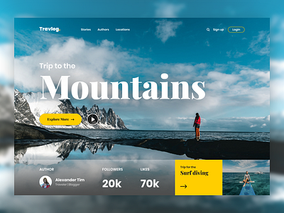 Travel Blog blogger colors hero area landing page popular travel travel blog travelling typography ui ui deisgn uidesign uidesigner ux ux design uxdesign uxdesigner vlog web design web ui