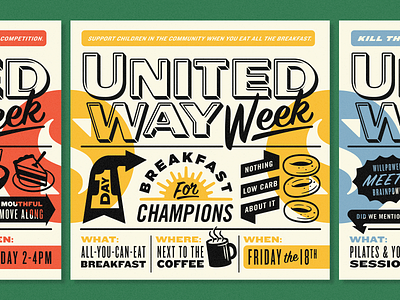 United Way Week Posters arrows badges cake coffee flex illustration posters snacks sun typography yoga