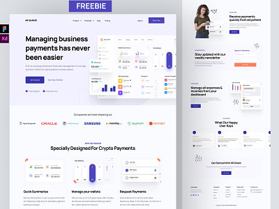 SaaS landing page freebie for Adobe XD and Figma about us call to action contact us cta features footer freebie header homepage how it work landin page landing our process saas landing page saas website signup testimonials web web design website