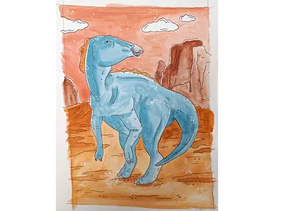 Duck bill dino art dinosaur drawing micron micron pen painting watercolor watercolor painting