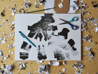 work in progress, Marie Bashkirtseff art collage collage art fingers illustration marie bashkirtseff paper paper collage portrait scissors studio