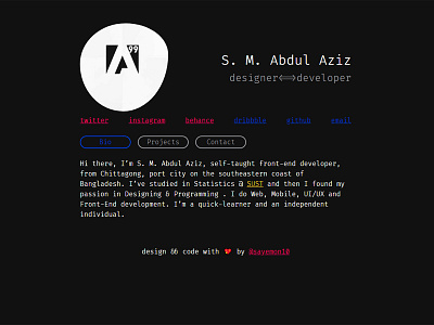 Sayemon10 || S. M. Abdul Aziz branding code creative darkmode design homepage identity javascript landing page redesign simple ui uidesign ux uxdesign visual web web design webdesign website