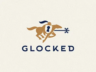 Glocked branding cavalier design horse icon key knight lock locksmith logo logotype mark symbol vector
