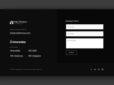 VitaThemes black component dark footer design grey landing themes ui webdesign wordpress