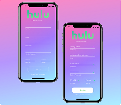 Hulu Springtime Sign Up figma forms gradient hulu ios iphonex logo mockups pastels signup springtime ui