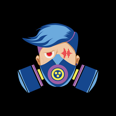 Boy with a smoke mask blue boy design illustration purple red red eye smoke mask sound wave vector vector art yellow young