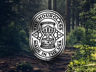 The Hourglass adventure branding dusan klepic hourglass life logo mountains nature outdoor river time tree vintage waterfall wild