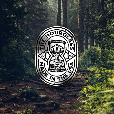 The Hourglass adventure branding dusan klepic hourglass life logo mountains nature outdoor river time tree vintage waterfall wild