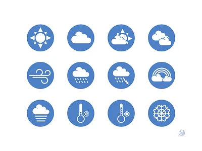 Weather Icons Set circle cloud cloudy fog icon icons rainbow rainy rounded snow storm sun sunny temperature weather weather app weather forecast web webdesign window
