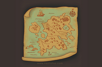 Treasure Map ancient map game art game artist game asset game user interface island journey kraken parchment pirate map treasure map ui design