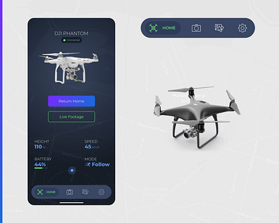 Drone App - Concept adobe adobe xd adobexd airline applicaiton applicationdesign art challenge clean cleandesign concept conceptdesign dailyui dji drone droneapp drones product productdesign xd