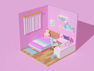 Girl's room c4d design illustration red ui