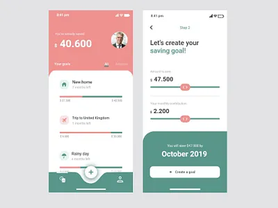 Money Saving Goals App app application creative design daily ui ecommerce finances fintech goals graphics illustration ios app mobile app money app saving smartphone social app typography ui design uiux