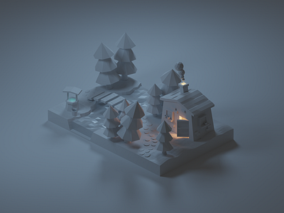 Snow in the night! 3d 3d art blender blender 3d diorama isometric isometric design isometric illustration low poly low poly art nature night snow