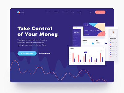 Finance Landing Page balance banking banking app budget credit card finance finance app finance landing fintech money money transfer product design product landing virtual card wallet