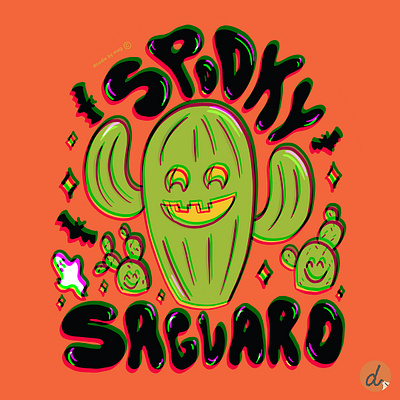 Spooky Saguaro 3d bat bats cactus design drawing ghost halloween hand lettered type illustration procreate saguaro succulent typography