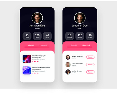 User Profile - Courses Application adobe xd app design interface ios mobile ui user ux