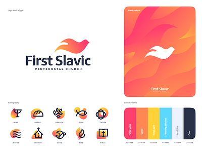 First Slavic Pentecostal Church app bird branding dove fire flame icon identity illustration logo mark typography website