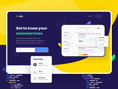 Effx Brand Identity & Website Design (2/3) clean design illustration landing page design microservices startup tech technology ui website website design yellow