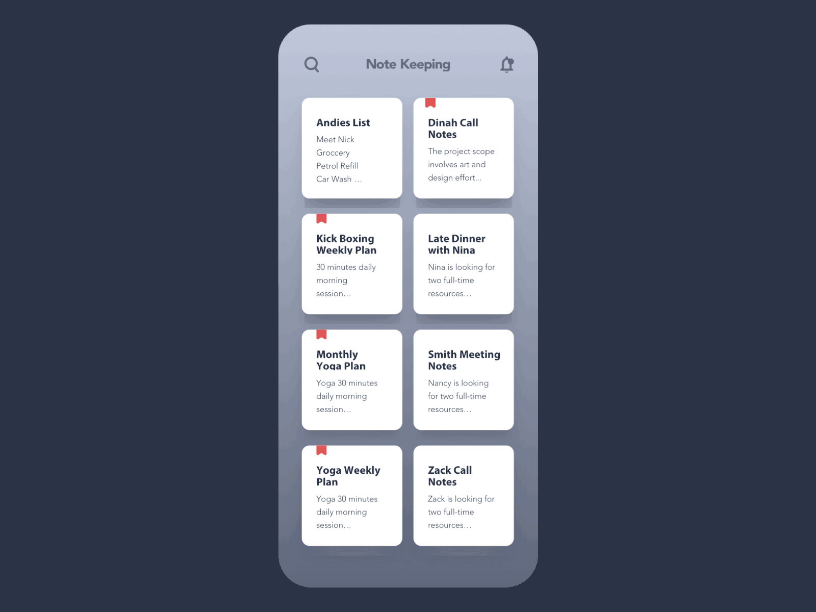 Notebook iOS App Design alphabet apps design book bookmarks card design design ios design notes notes app notes widget reminder search ui visual design