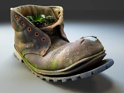 Old Boot with Plants 3D Model 3d 3d art 3d artist backyard boot borwn cactus coal house leather mine old plant raw realityscanning renderhub scan shoes soil vegatation