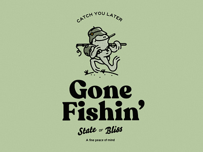 Gone Fishin' design fishing fun halftone illustration