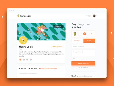 New Buy Me a Coffee Page ☕️ buy me a coffee design illustration payments profile ui ux web