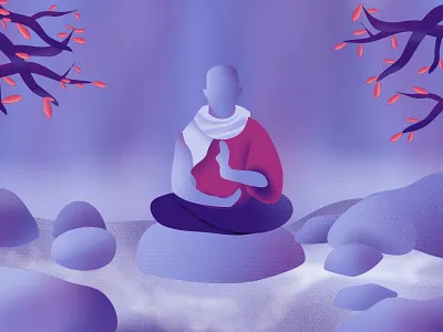 Meditating Monk brush brushes illustration meditation monk nature outdoor wallpaper zen