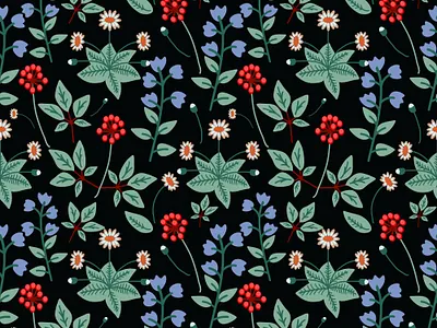 Forest flowers bellflower daisy dark design floral flower forest meadow nature pattern seamless surface