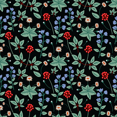 Forest flowers bellflower daisy dark design floral flower forest meadow nature pattern seamless surface