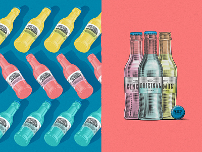 Tonic flavors bottle cork drink fresh ginger illustration lemon tonic