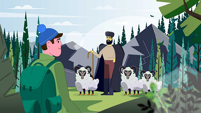 Landscape with the sheeps 2d animation 2d character animation design explainer explainer video illustration motion animation motion design vector