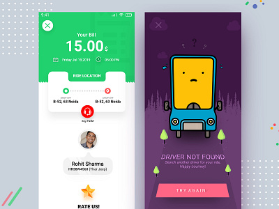 online_bill & driver not found screen app app design application booking clean driver interface ios mobile motorbike product schedule taxi tracking transport ui user