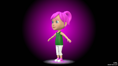 Cartoon Girl Character Animation 3dart 3dcharacter 3dgraphics 3dmodelling blender3d blender3dart characterdesign low poly lowpoly