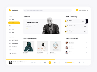 Music Web App UI album app app design artist clean dashboard design georgia interface listen minimal music playlist song sound ui ux web website yellow