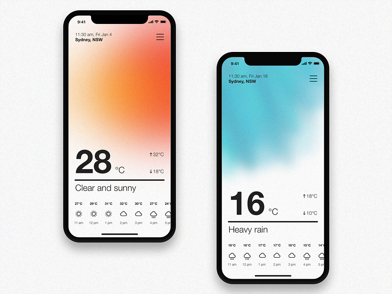 01 / Weather App Concept app clean ui damianmartelli design digital figma gradient graphicdesign minimal product design sketch typography ui ui design uiux ux ux design uxdesign weather web