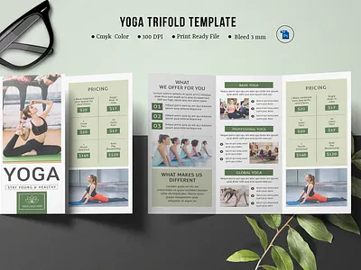 Yoga Trifold Brochure Template editable elements template fitness fitness center gym gym club health club marketing photoshop template printable yoga brochure yoga trifold brochure