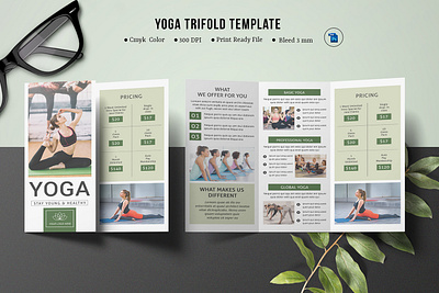 Yoga Trifold Brochure Template editable elements template fitness fitness center gym gym club health club marketing photoshop template printable yoga brochure yoga trifold brochure