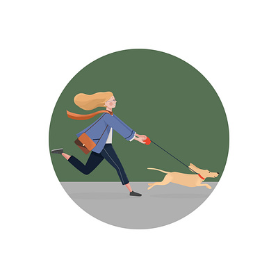Happy People dog girl happy illustration run