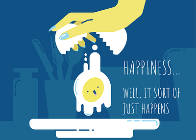Happines... happens caption cooking egg flat hand happiness illustration kitchen plate table
