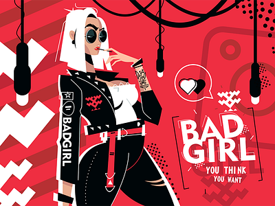 Bad girl you think you want bad character flat girl girl. think illustration inscription kit8 vector want you