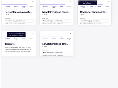 Stepped navigation for an email marketing tool bar editor email builder email campaign email creation experience email marketing navigation bar stepped navigation stepped progress bar tab ui ux web ux wizard experience